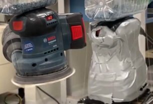 Lixadeira roto-orbital à bateria Bosch GEX 185-LI em ação